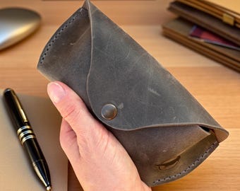 Estojo de couro cinza feito à mão para óculos de sol, estojo para óculos de sol Ray Ban, bolsa vintage para óculos, estojo de couro personalizado para óculos, suporte para óculos
