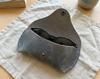 Handmade Gray Leather Sunglasses Case, Ray Ban Sunglasses Case, Vintage Eyewear Pouch, Personalized Leather Glasses Case, Glasses Holder