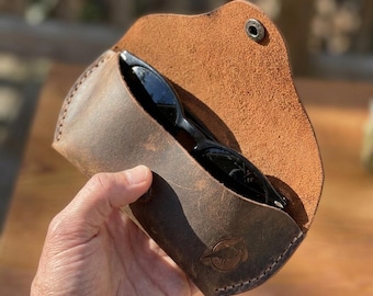 Handmade Leather Glasses Case, Rustic Sunglasses Holder, Vintage Eyewear Pouch, Personalized Leather Glasses Case, Leather Glasses Holder