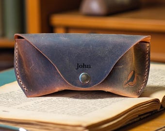 Handmade Leather Glasses Case, Rustic Sunglasses Holder, Vintage Eyewear Pouch, Personalized Leather Glasses Case, Leather Glasses Holder