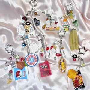 cute trinket keychains / bag charms kawaii gacha Japanese food charm keychains handmade beaded keychain charms