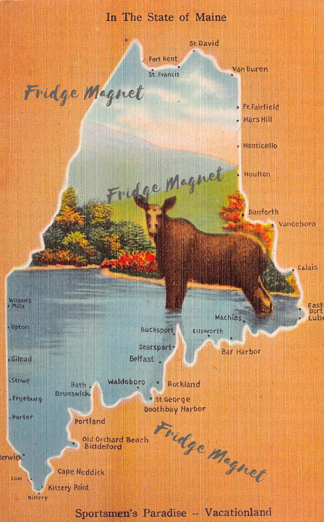 Maine ME State Map Houlton Calais Machias Gilead Stowe Etsy