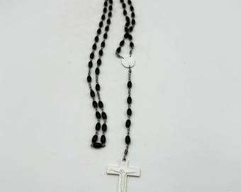 Vintage Plastic Rosary with Oval Black Beads