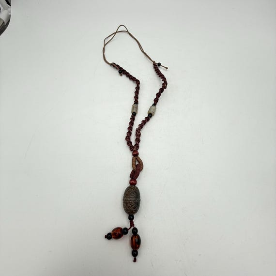 Vintage Carved Necklace, Hand-Carved Pendant, Artisan Style Jewelry