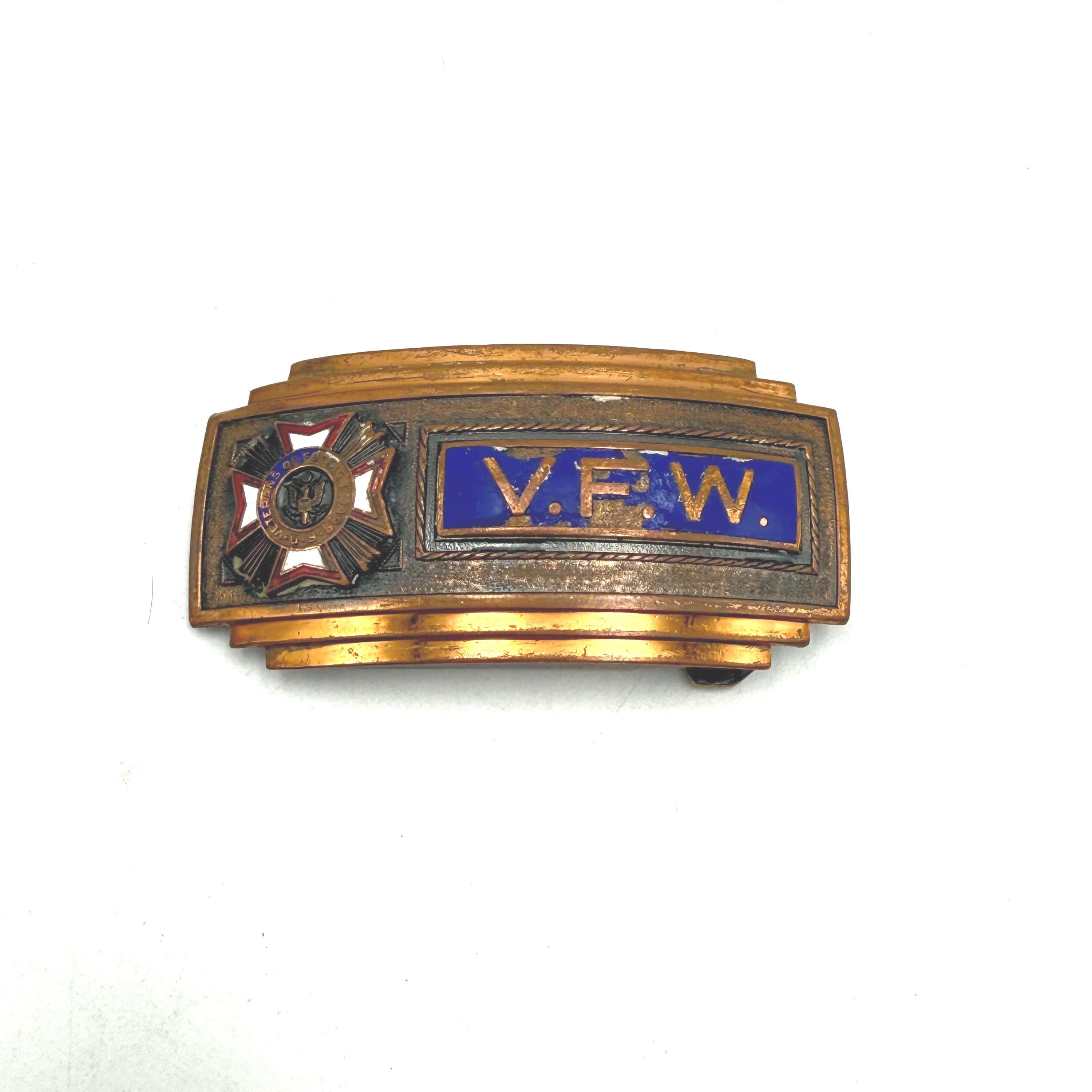 Vintage Men's Original Art Deco Brass VFW (Veterans of Foreign War) Belt Buckle