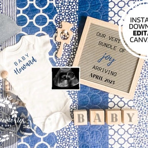 BOY PREGNANCY ANNOUNCEMENT | Digital Editable Template | Social Media | Instant Download | Baby Reveal | It&#39;s a boy | Anuncio de Embarazo