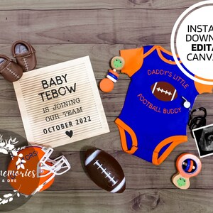 Alligator Baby | COLLEGE FOOTBALL Schwangerschaftansage | Digital bearbeitbare Vorlage | Soziale Medien | Sofortdownload | Ein weiterer Spieler hinzufügen