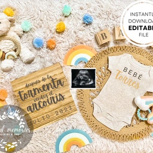 RAINBOW BABY SPAANS Zwangerschapsaankondiging | Digitaal bewerkbaar sjabloon | Sociale media | Direct downloaden | Anuncio de Embarazo | ivf