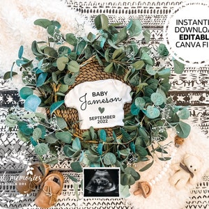 BOHO RUSTIC PREGNANCY Announcement | Digital Editable Template | Social Media | Instant Download | Anuncio de Embarazo | Gender Neutral