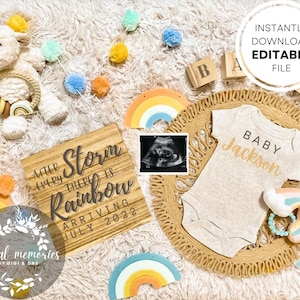 RAINBOW BABY PREGNANCY Announcement | Digital Editable Template | Social Media | Instant Download | Spanish Pregnancy | Gender Neutral