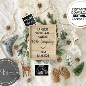 ANUNCIO EMBARAZO NAVIDAD / Pregnancy Announcement / Plantilla editable digital / Descarga instantánea para redes sociales / Regalos navideños