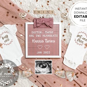 Twin Girls Pregnancy Announcement: Editable Social Media Template (Digital Download)