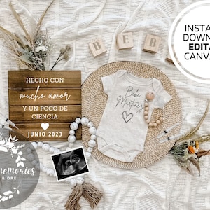 Annuncio di gravidanza FIV / Boho Baby Reveal / Annuncio di gravidanza IVF / Modello digitale modificabile / Social media / Gravidanza in spagnolo