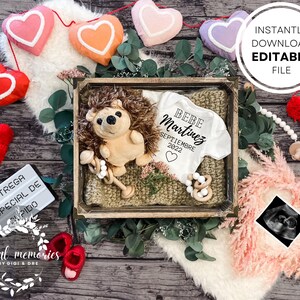 Valentine&#39;s Day Spanish Pregnancy Announcement: Editable Template (Digital Download)
