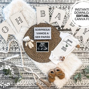 BOHO SPAANSE ZWANGERSCHAP Aankondiging | Digitaal bewerkbaar sjabloon | Sociale media | Direct downloaden | Anuncio de embarazo | Oh schatje
