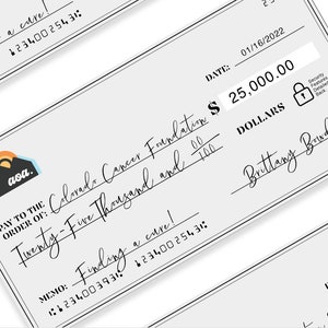 Cheque gigante - Cheque de recaudación de fondos - Cheque de caridad - Super tamaño - Cheque en blanco - Plantilla - Cheque de ganador del evento - Cheque de donación - Cheque grande