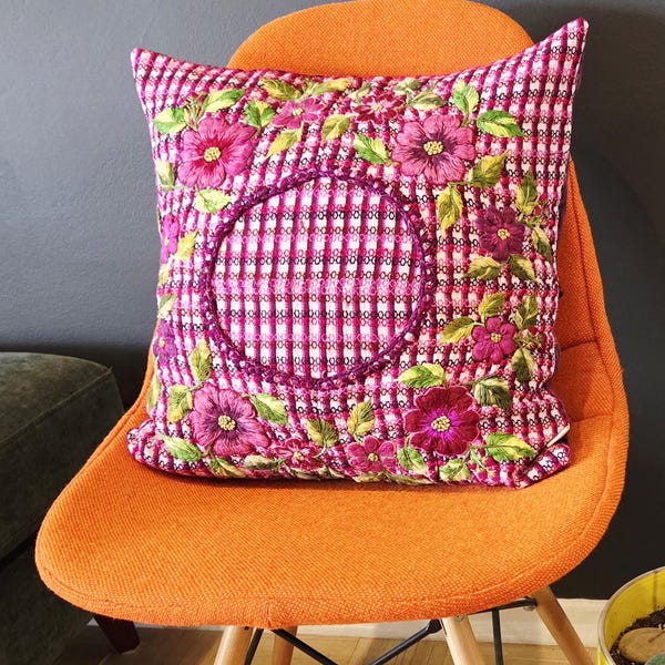 One of a Kind Pillow Cover | Vintage Guatemalan Huipil | Bohemian Living Room Decor. Birds!