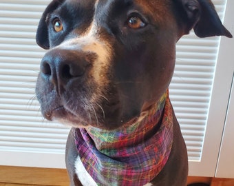 RESCUE DOG FUNDRAISER. 100% of proceeds go Outtathecage dog rescue. Cute dog bandana, made from vintage Guatemalan fabric. Size S-M