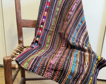 Boho-Chic throw in multi-color with traditional randa embroidery. Unaltered vintage Guatemalan fabric