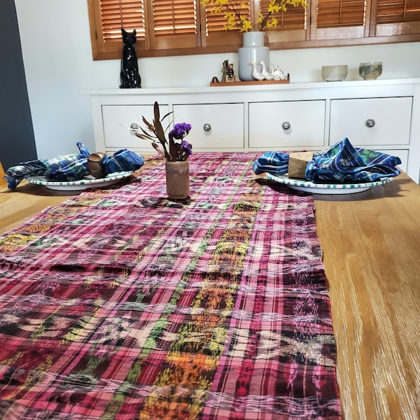 Vintage Guatemalan Textile Table Runner, Pink Boho Decor