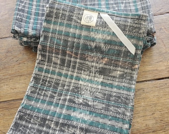 Our Bestselling Boho-Style Tea Towel -  Gray with Green accents. Made from vintage Guatemalan fabric