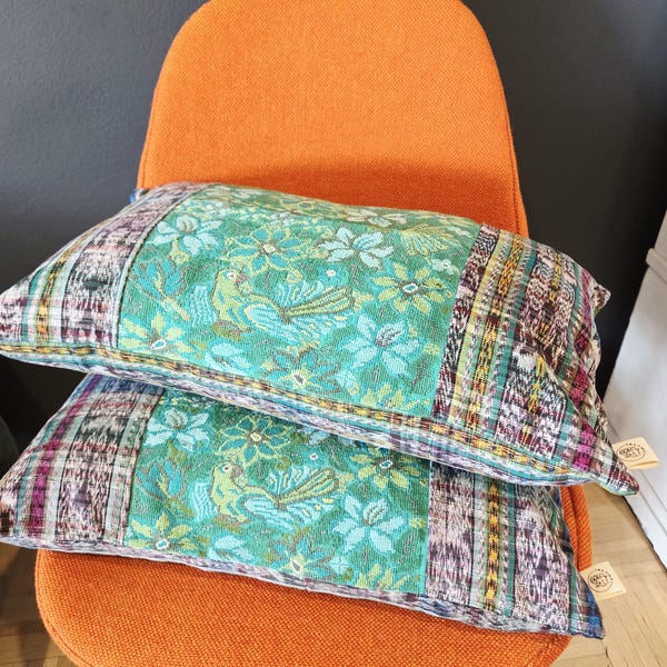 Handmade Colorful Pillowcase, Guatemalan Huipil (12x20)