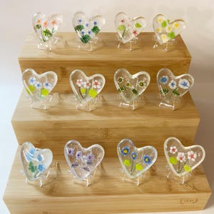 Fused Glass Pocket Heart: Millefiori Floral Art with Stand