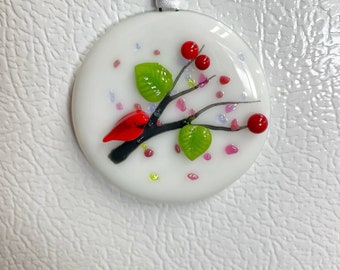 Handmade Fused Glass Cardinal Ornament