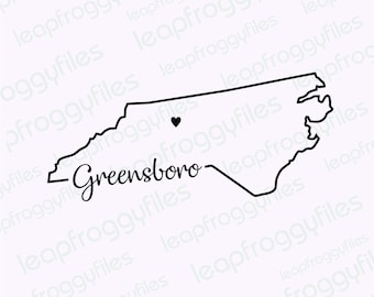 Greensboro North Carolina svg file/Greensboro Nc Pride/State of North Carolina/Shape of State with Heart/Greensboro NC home Heart Map