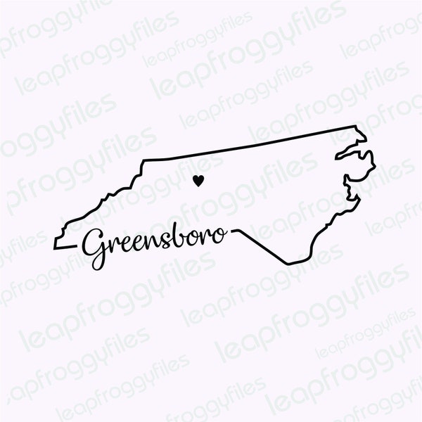 Greensboro North Carolina svg file/Greensboro Nc Pride/State of North Carolina/Shape of State with Heart/Greensboro NC home Heart Map