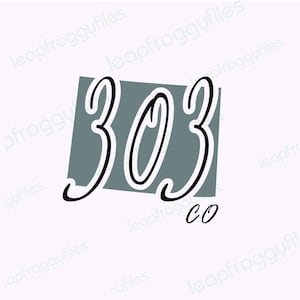 May include: A gray square with rounded corners and a white outline contains the text "303 co" in black handwritten font.
