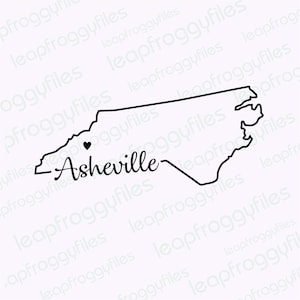 Asheville North Carolina Svg Datei/Asheville Nc Pride/State of North Carolina/Form des Bundesstaates mit Herz/Asheville NC Home Heart Map Cursive