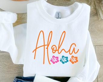 Aloha svg e png Férias de verão na moda Camisa do Havaí Aloha Sublimação Hibisco Flor Cricut Arquivo Silhueta Aloha Clip Art Beach Swim