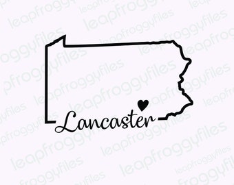 City of Lancaster Pennsylvania svg file/Lancaster Pennsylvania Pride/State of Pennsylvania/Shape of State with Heart/Lancaster Penn Pride
