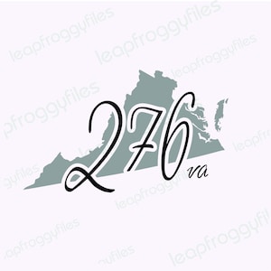 May include: A gray outline of the state of Virginia with the number 276 written in black cursive script and the letters "va" in black below the number.