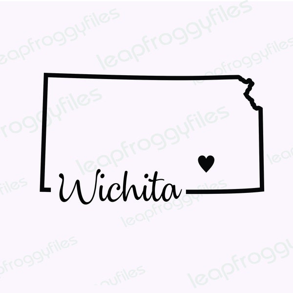 City of Wichita Kansas/State of Kansas/Shape of State with Heart Location/Kansas Pride/Kansas Home/svg file for Kansas shirt