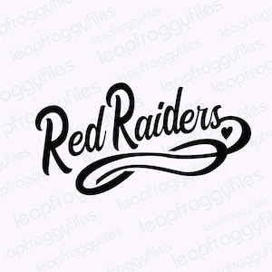 May include: Black and white graphic design with the text "Red Raiders" in a stylized font. A heart symbol is included in the design.