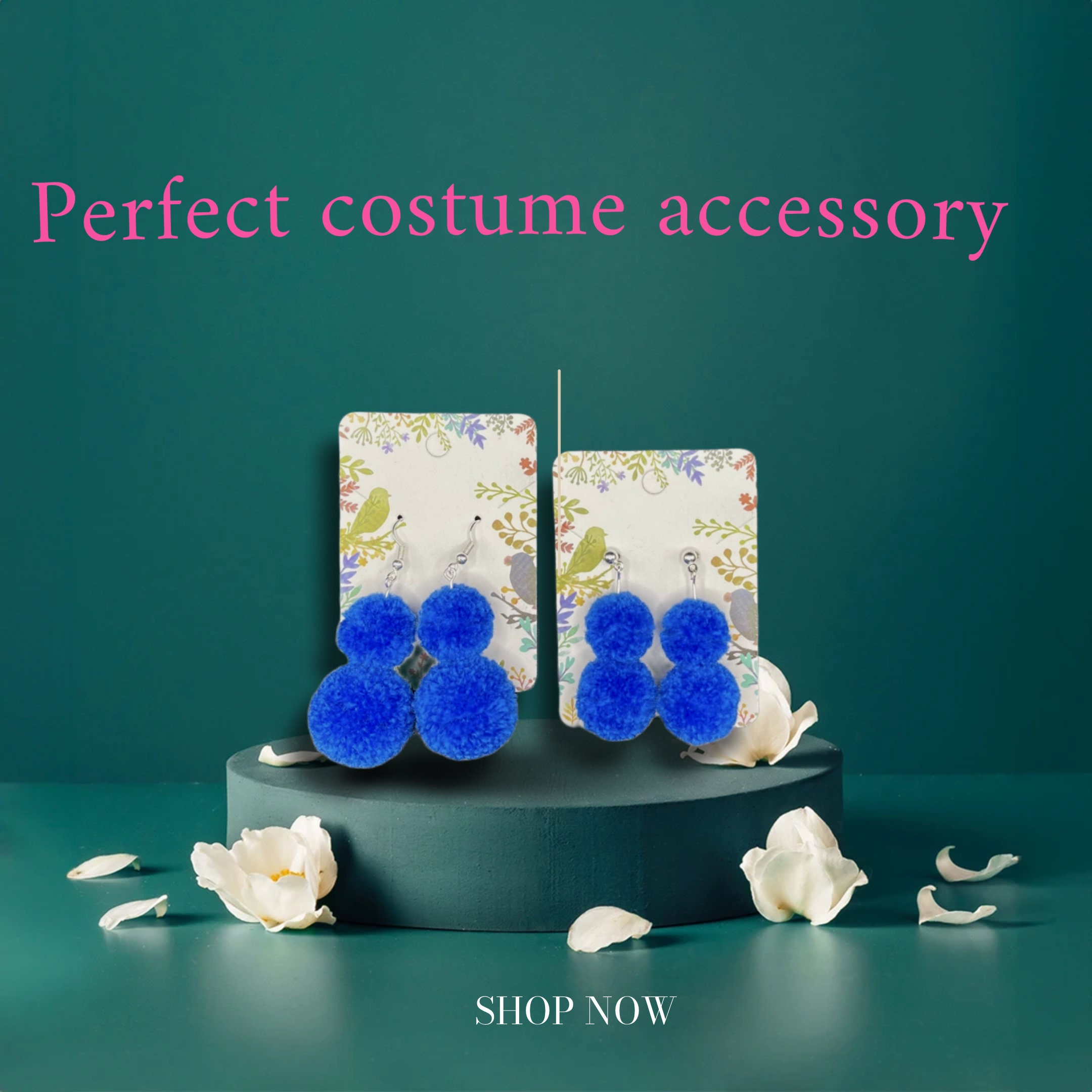 Mirabel Madrigal Stud, Clip-on and Hook Blue Pom Pom Earrings From Encanto  
