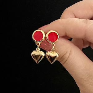 Dolores Inspired Earrings Red With Gold heart Clip-on and Stud