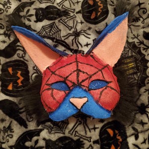 Spider man themed cat mask