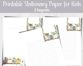 Watercolor Owls Printable Stationery Paper: Lined, Blank, Dotted (PDF)