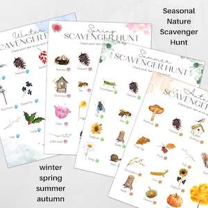 Seasonal Nature Scavenger Hunt, Outdoor Winter, Spring, Summer and Autumn Scavenger hunt,  Montessori, Homeschool, INSTANT DOANLOAD