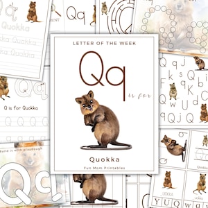 LETRA de la SEMANA, Q es de Quokka, Actividades con la letra Q, Aprendizaje del alfabeto, Letras del alfabeto, Educación en el hogar, Imprimible, Descarga instantánea