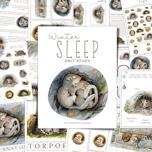 WINTER SLEEP Unit Study, Hibernation, Nature Study, Science,  Handwriting, Homeschool Printable, Montessori, Instant Download
