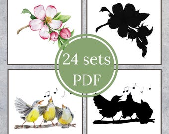 SPRING NATURE schaduwkaarten. Montessori afdrukbaar voor peuters. Direct downloaden
