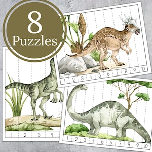 DINOSAUR Number sequence puzzles printable, Montessori dinosaur preschool activity