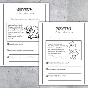 FARM Animals Reading Comprehension Worksheets for Kindergartners | 1st ...