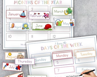 Months of the Year, Days of the Week Printable Activity, Learning Months and Days Order, Homeschool Activity, Busy Binder Games, Memory Game