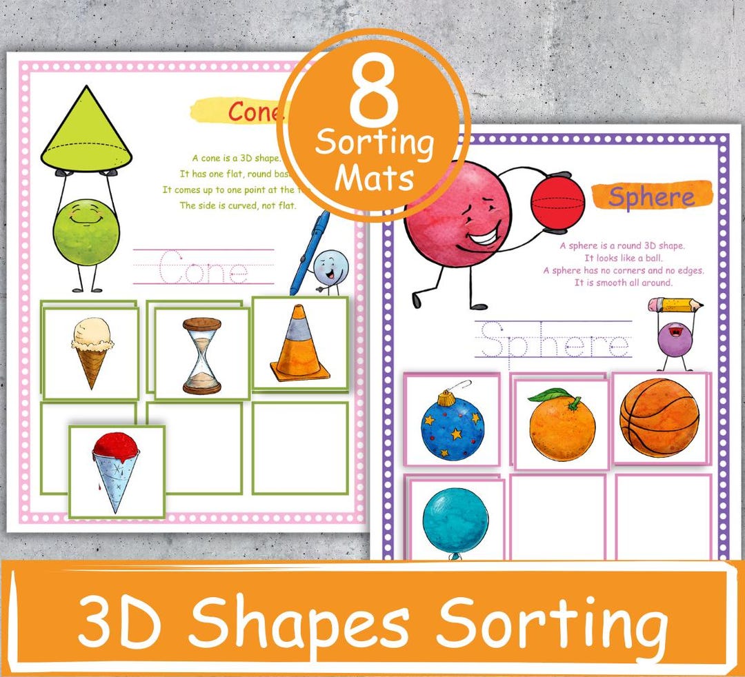 3D Shapes Sorting Activities Printable, Matching Game, Toddler Busy ...