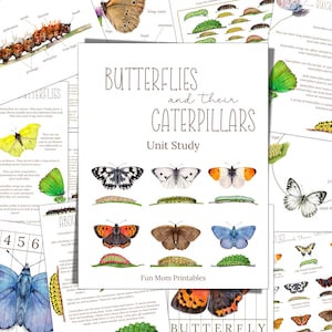 Estudio de unidad de mariposas y sus orugas, ciclo de vida, anatomía, estudio de la naturaleza, ciencia, educación en el hogar imprimible, Montessori, DESCARGA INSTANTÁNEA